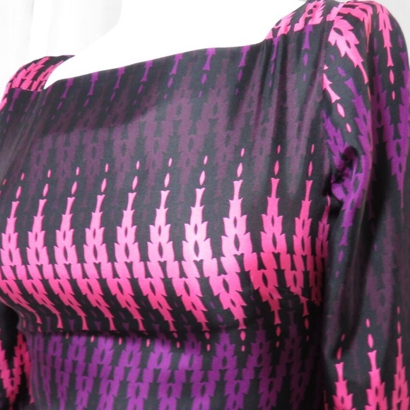 Milly of New York Silk Black Pink and Purple Geometric Print Shift Dress, US 6 - Picture 5 of 7